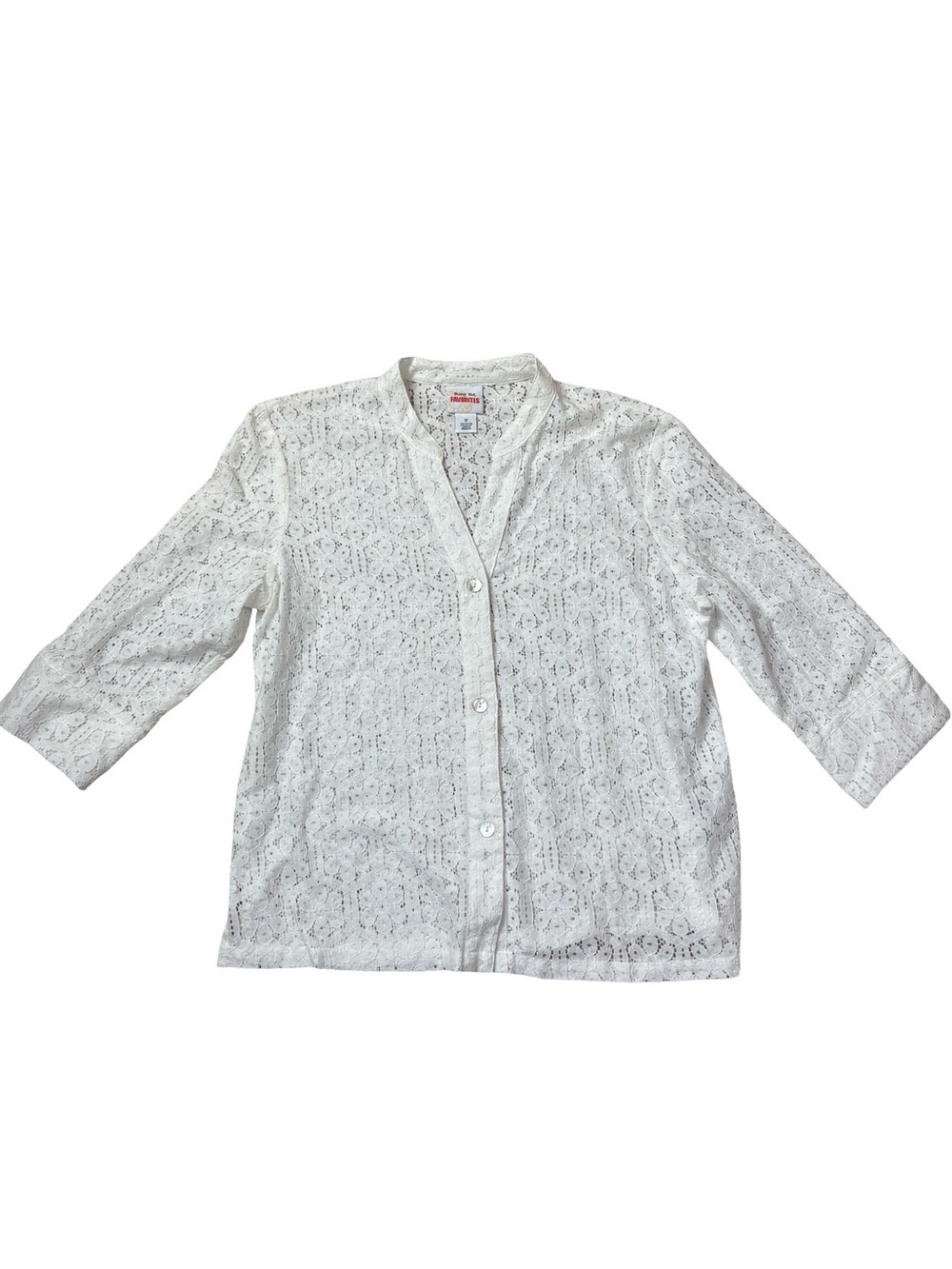 Ruby Rd White Lace Button Down Blouse Top